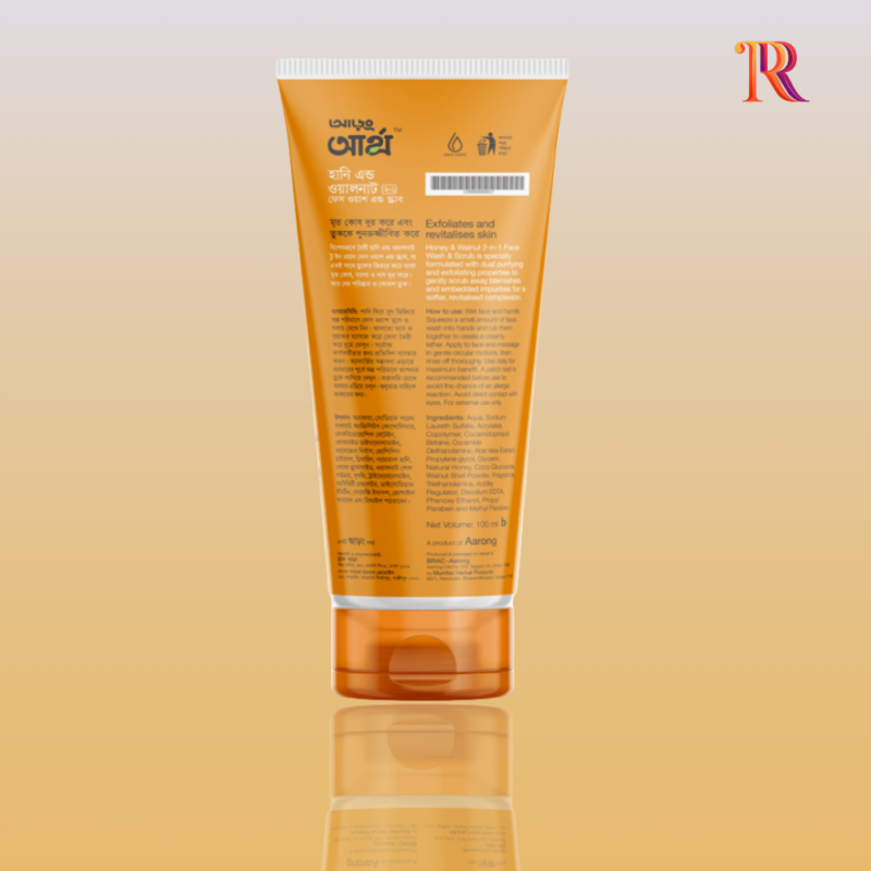Aarong Earth Honey & Walnut 2-In-1 Face Wash & Scrub 100ml Aarong Earth Honey & Walnut 2-In-1 Face Wash & Scrub is specially formulated to cleanse and exfoliate the skin in one easy step. This dual-action formula helps remove dirt, excess oil, dead skin cells, and embedded impurities, leaving the skin feeling soft, smooth, and refreshed. Use it as part of your Face Wash routine and weekly Scrubs care for healthy-looking skin. H2: Key Benefits Dual cleansing and exfoliating action Helps remove dead skin cells and impurities Honey helps nourish and soften skin Walnut gently exfoliates for smoother texture Leaves skin refreshed and revitalised Suitable for all genders and skin types H2: How to Use Apply a small amount on wet skin and massage gently in circular motions, avoiding the eye area. Rinse thoroughly with water. Use 2–3 times a week. Follow with a hydrating Moisturizer to maintain skin softness. H2: Complete Skin Care Routine For best results, combine with: Gentle daily Face Wash Weekly Scrubs care Daily Moisturizer Daytime protection using Sunscreen Aarong Earth Honey & Walnut 2-In-1 Face Wash & Scrub 100ml is ideal for those looking for an easy, effective solution to cleanse and exfoliate skin for a smoother, healthier glow.